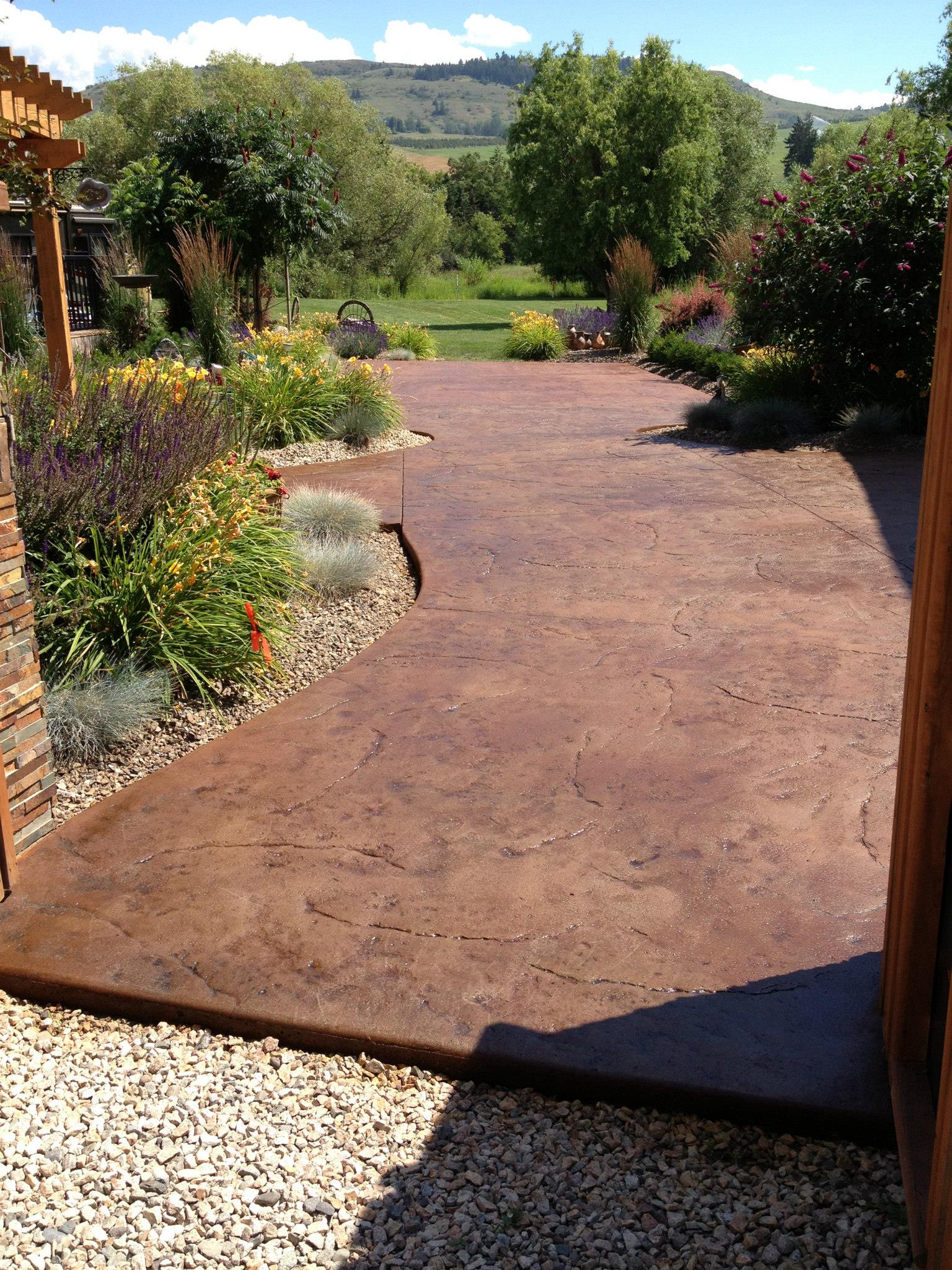 Stamped patio with Okanagan views